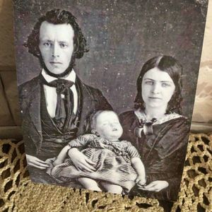 Post Mortem Reprint Photo Young Couple & Infant Daughter 1800’s Past Odd Bizarre